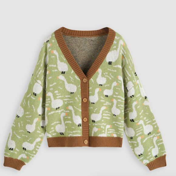 Duck Pattern Contrasting Cardigan - Picture 1 of 3